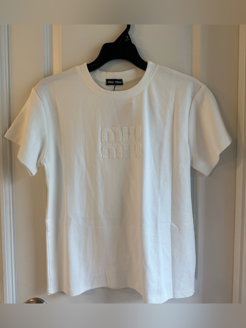 Miu Miu White Embroidered Logo Kids Tee